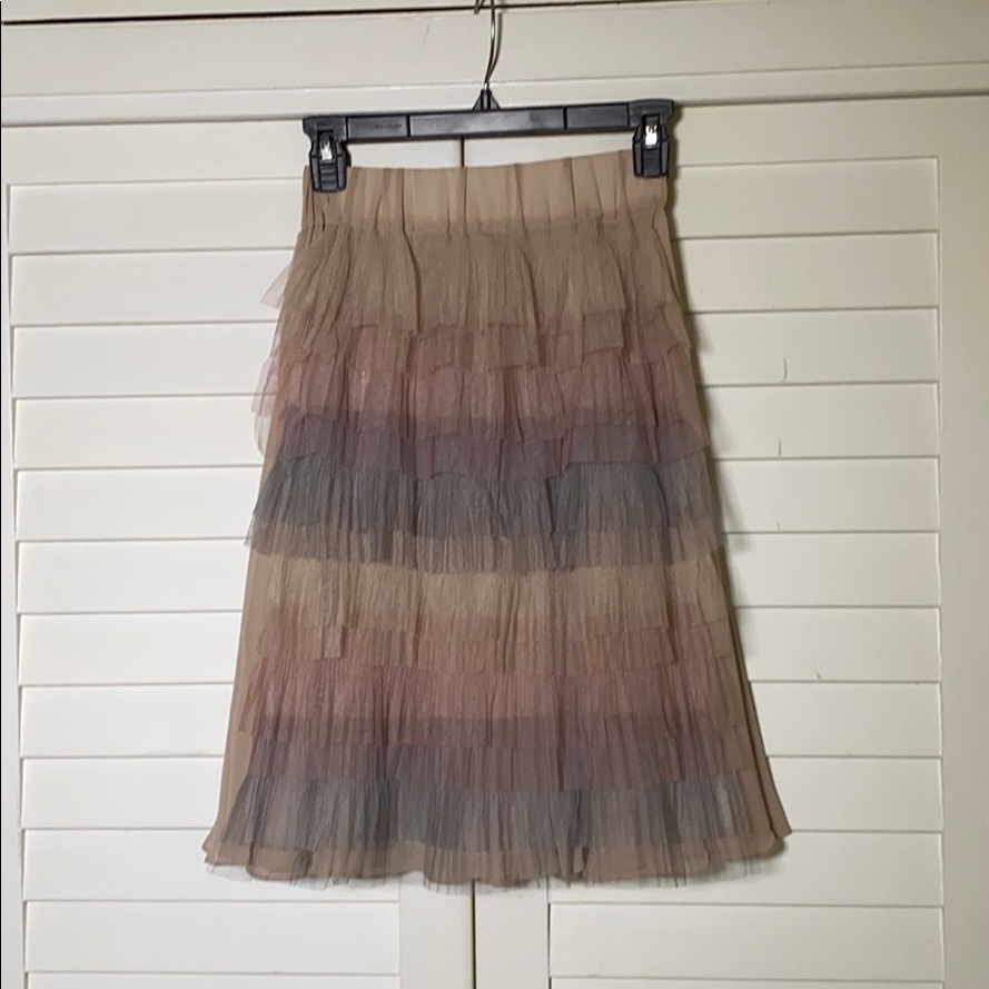 Puffy Midi Satin Skirt With Flounce Xs-S
